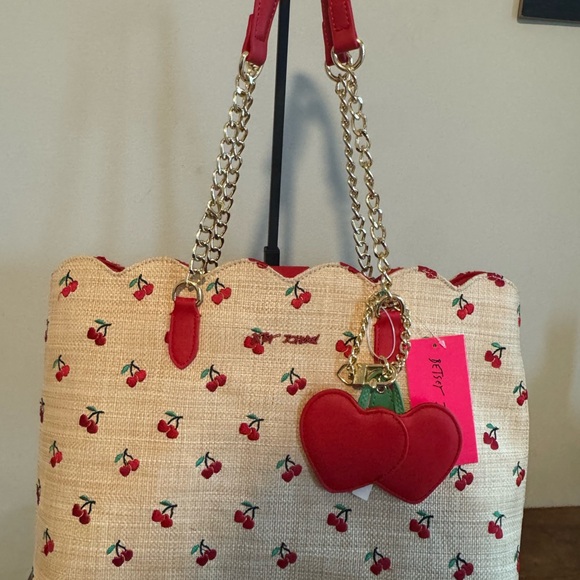Betsey Johnson Cherry Print Tote Bag with Red Accents New - Picture 2 of 8